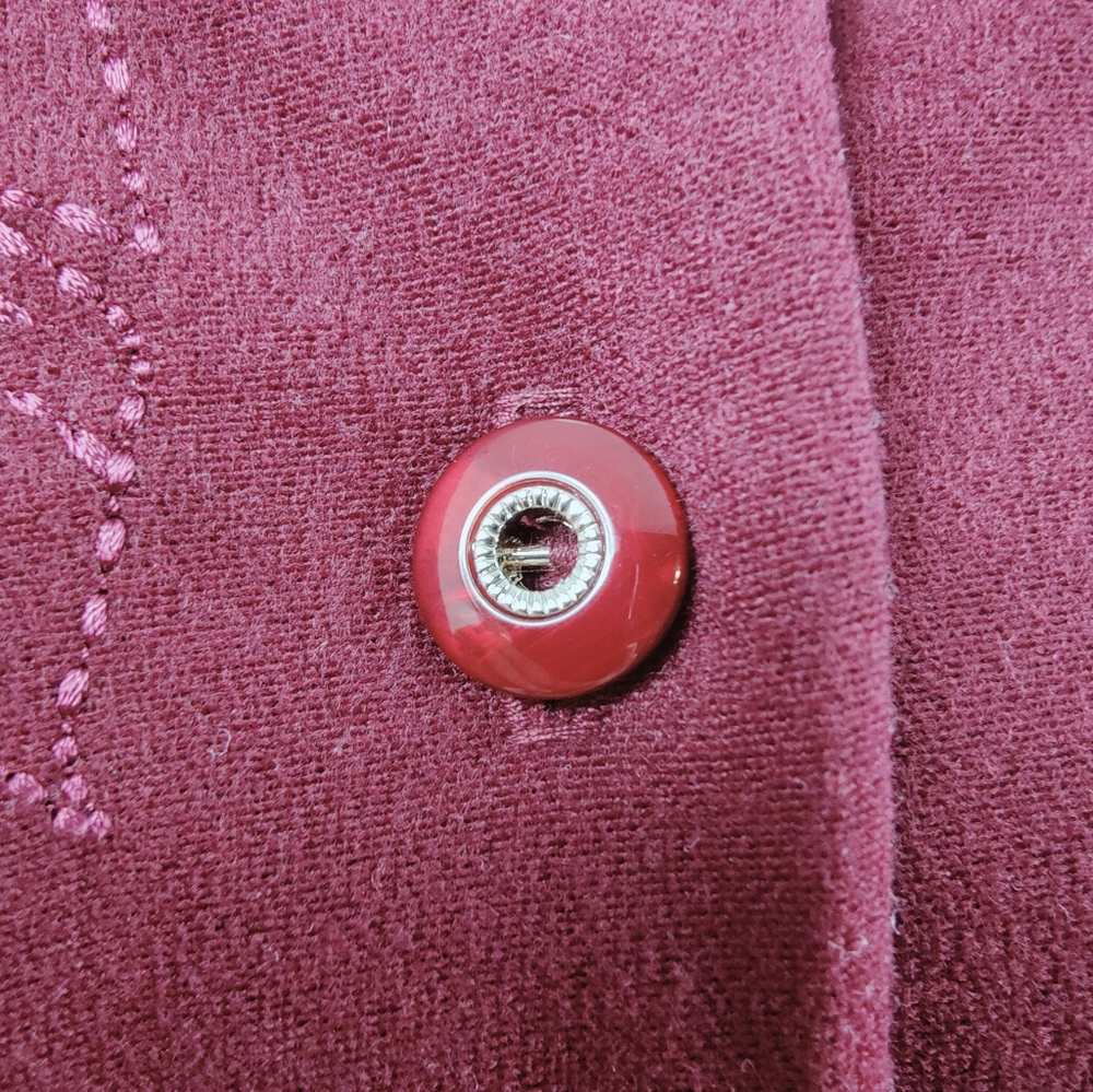 Vtg Company Collection Burgundy Leaf Embroidered button Down Sweater Blouse Sz L - Picture 9 of 13